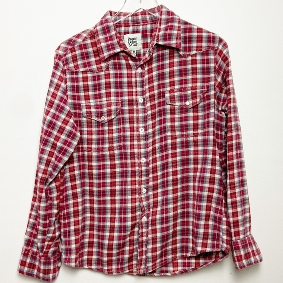 PAPER DENIM CLOTH | Red Plaid Flannel Western - Picture 1 of 12